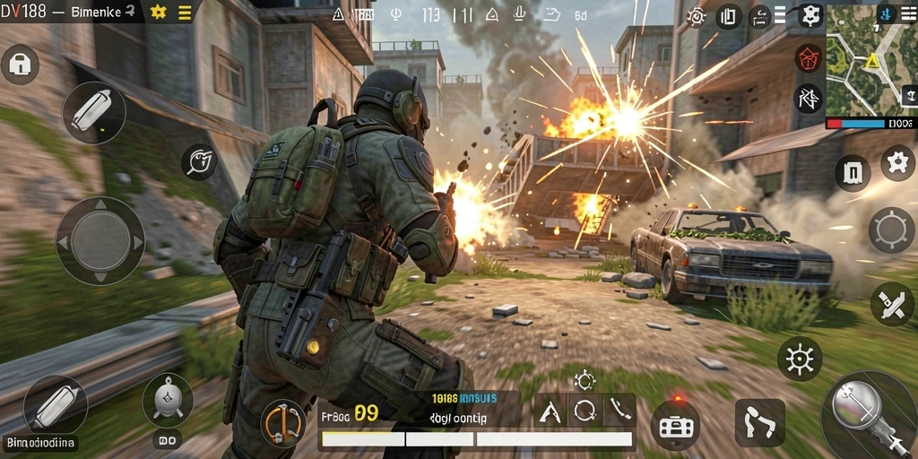 Screenshot gameplay DV188 menampilkan aksi seru dalam pertempuran TPS.