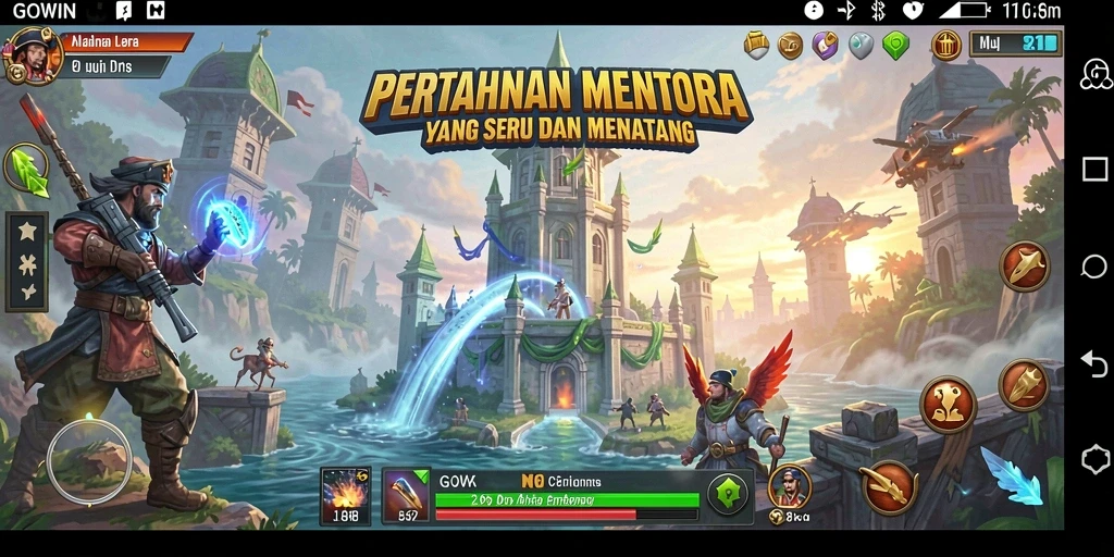 Screenshot GOWIN menampilkan gameplay menara yang menegangkan.
