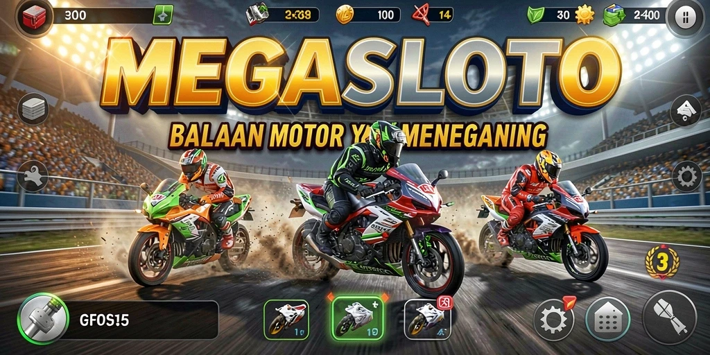Tampilan gameplay MEGASLOTO yang penuh aksi dan kecepatan.