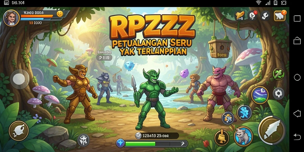 Tampilan gameplay RPZZZ dengan petualangan mendebarkan di dunia luas.