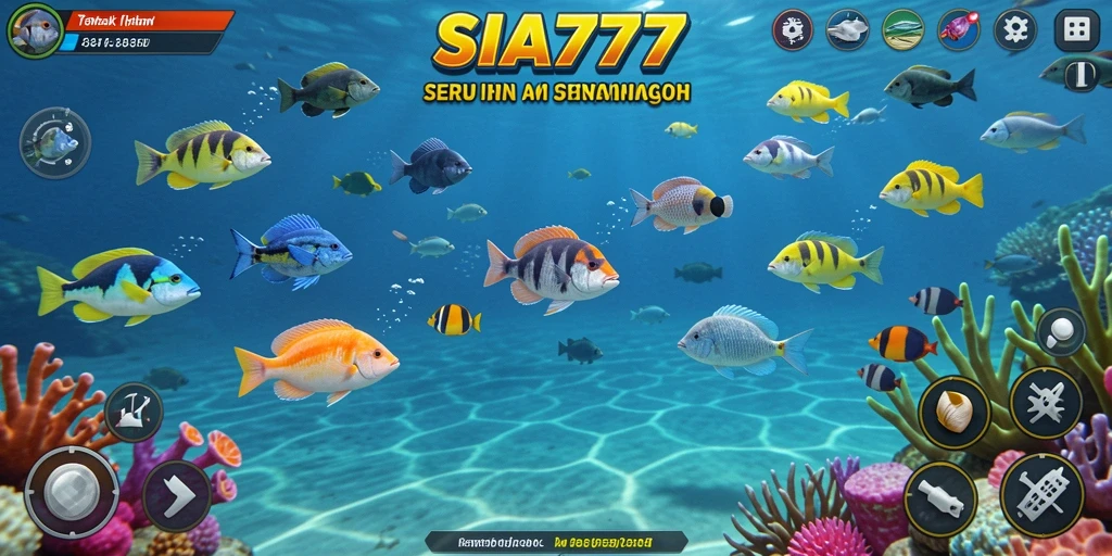 Tampilan gameplay SIA777 dengan berbagai ikan dan senjata.