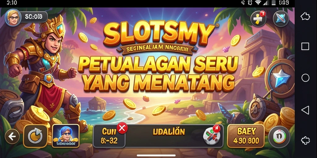 Screenshot utama gameplay SLOTSMY menunjukkan karakter menjelajahi dunia petualangan.