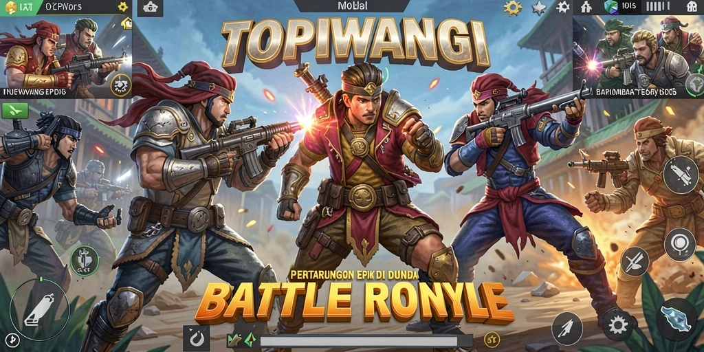 Screenshot utama TOPIWANGI menampilkan aksi seru dalam gameplay Battle Royale.