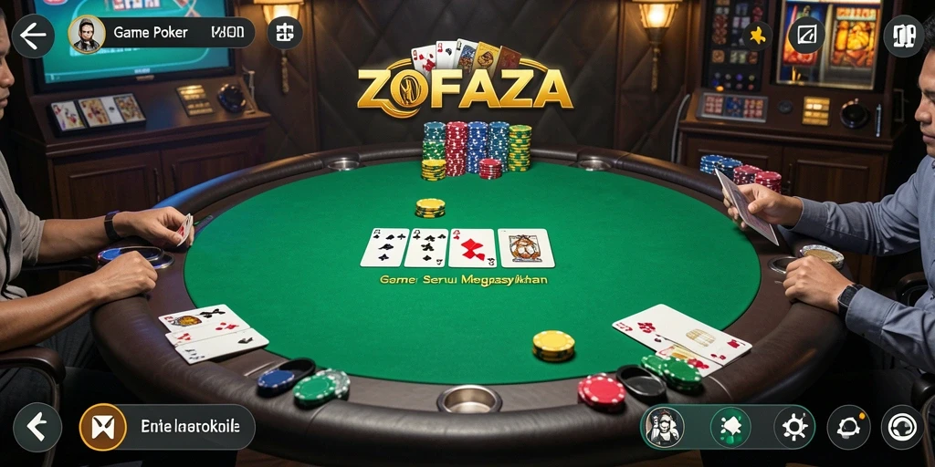 Screenshot ZOFAZA menampilkan gameplay Poker yang seru dan interaktif.